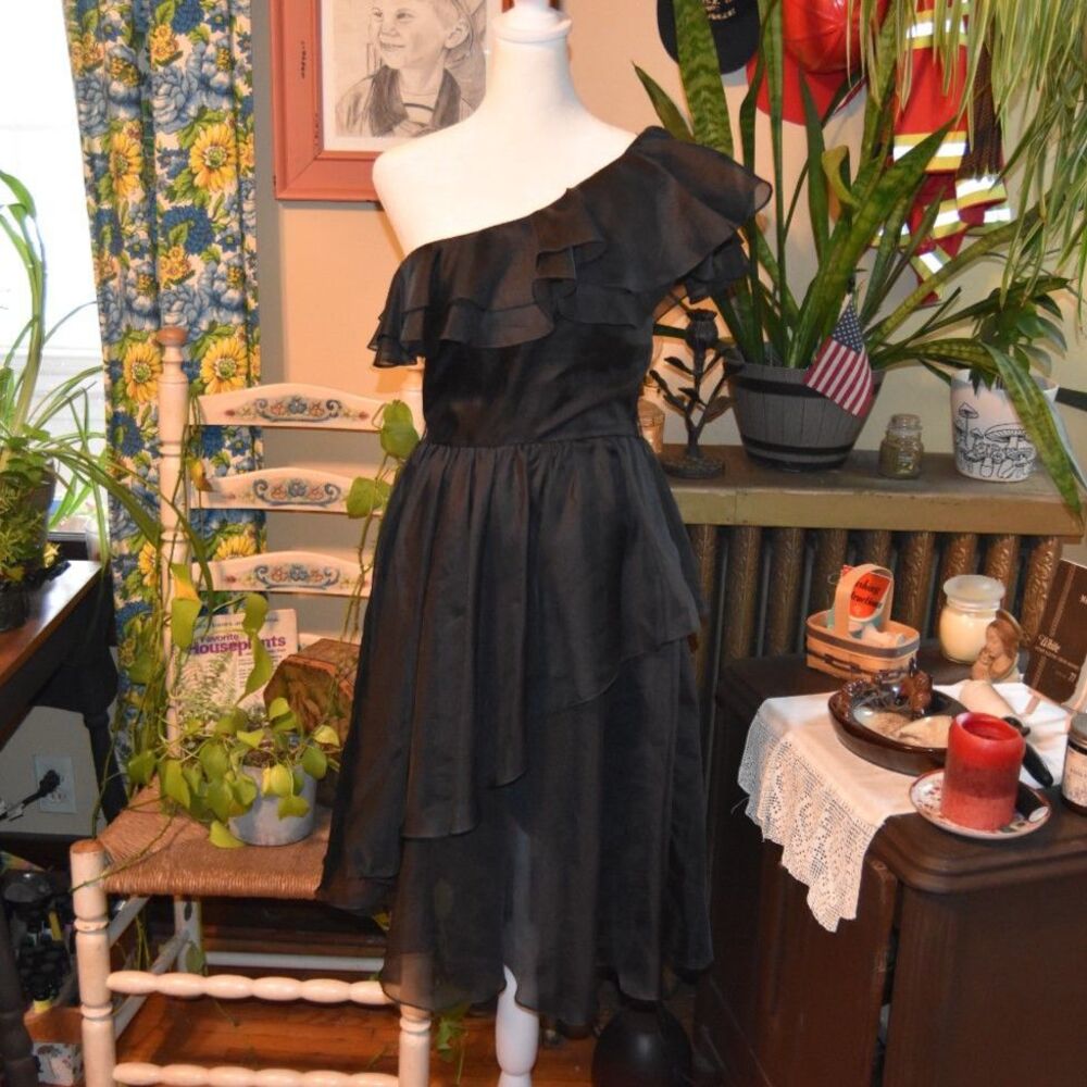Vintage Black One-Shoulder Cocktail Dress by New Leaf California Samir Size XS